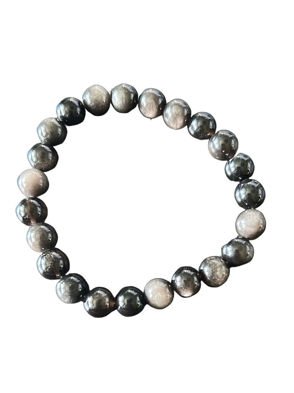 Silver Sheen Obsidian Bead Bracelet, Beaded Bracelet protection, inner strength